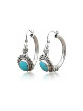 NWT Boho Western Faux Turquoise Hoop Earrings Silver Plated Stainless Steel